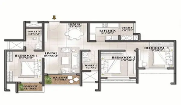 Lodha Azur 3.5 BHK Floor Plan
